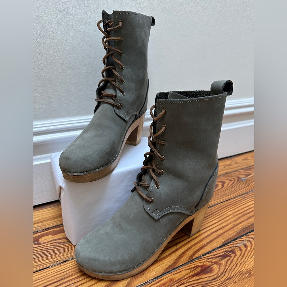 No. 6 lace-up, mid-calf clog boot on high-heel, size 39